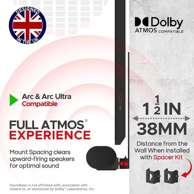 Alt view image 4 of 7 - Sound bass Arc TV Mount, Black, Compatible with Sonos Arc Soundbar and Ultra Version, Mounting Bracket for TV, Hardware Kit Included, Designed in The UK