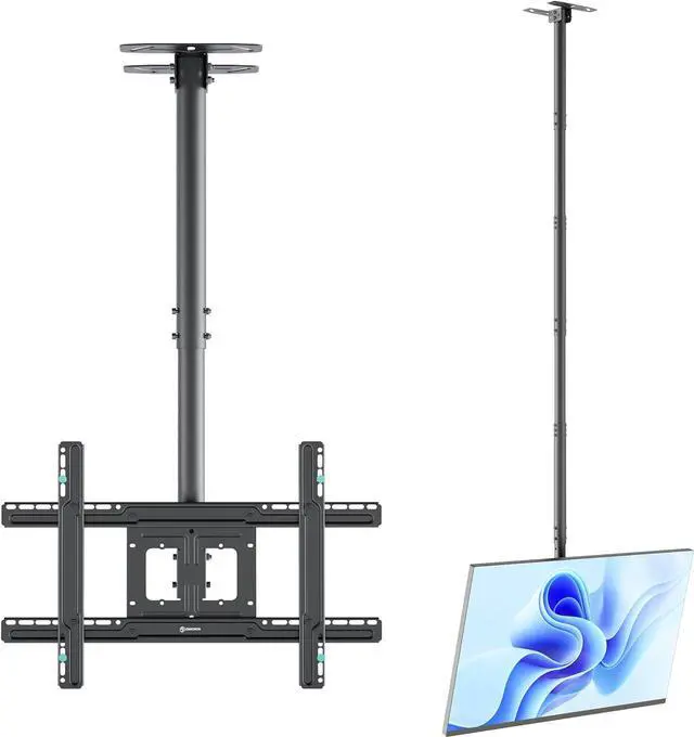 Alt view image 2 of 7 - ONKRON TV Ceiling Mount for 32-80 Inch Screen up to 150 lbs, Height Adjustable, Full Motion Ceiling TV Mount Long, max VESA 600x400, Hanging Television Pole Bracket with Swivel and Tilt Black