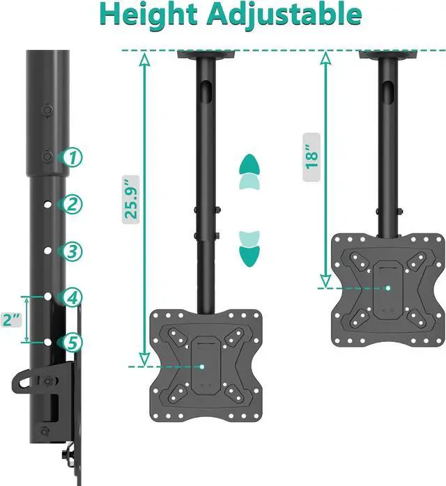 Alt view image 5 of 7 - WALI TV Ceiling Mount Adjustable Bracket Fits Most LED, LCD, OLED and Plasma Flat Screen Display 23 to 43 Inch, up to 110 Lbs, Mounting Holes 200x200mm (CM2343), Black