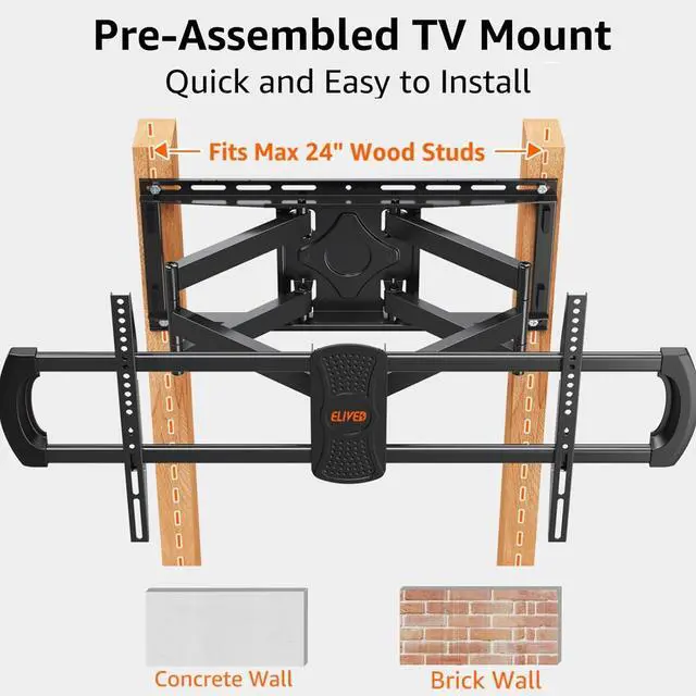 Alt view image 5 of 7 - ELIVED Full Motion TV Wall Mount for Most 42-90 Inch TVs, Max VESA 800x400mm Up to 200 LBS, Preassembled Wall Mount TV Bracket Swivel and Tilt, Fits 24"/18"/16" Wood Studs, YD3028