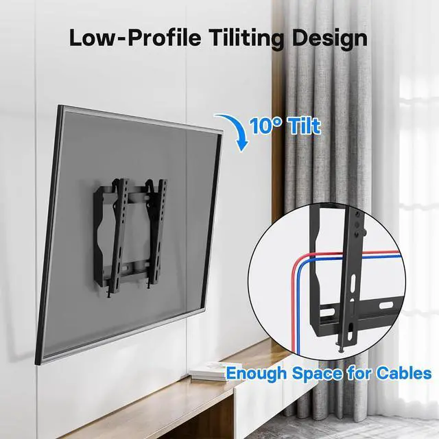Alt view image 3 of 7 - BONTEC Low Profile TV Wall Mount Bracket Fixed for Most 17-45 inch LED,OLED Flat Screen TVs, Ultra Slim Tilt Wall Mount up to 66LBS, Max VESA 200x200mm, Fits 8" Wood Studs