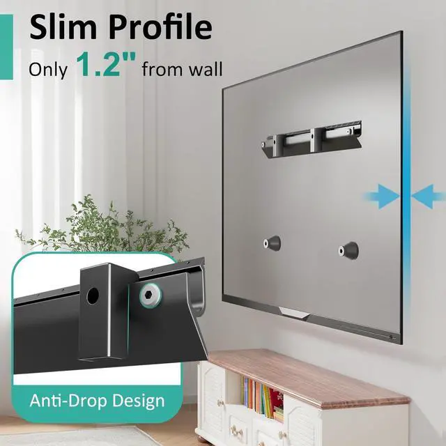 Alt view image 4 of 7 - Studless TV Wall Mount for 22-55 Inch TVs, Slim No Stud TV Mount, Drywall TVs Bracket, Holds Up to 100 lbs, Max VESA 400x400mm - No Drill Easy Installation with Bubble Level