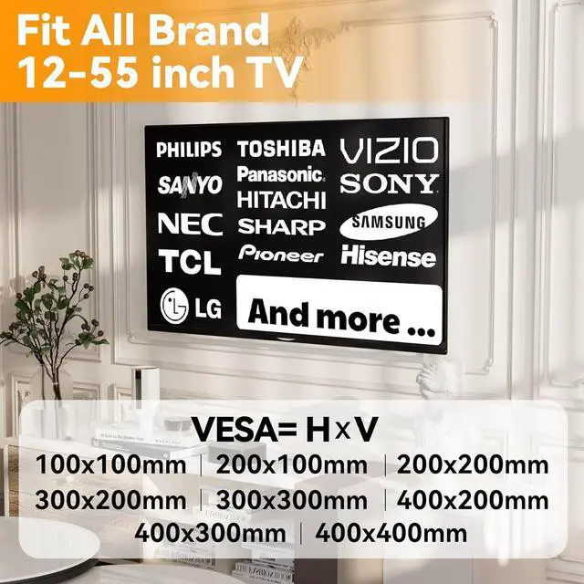 Alt view image 2 of 7 - No Stud TV Wall Mount for 12-55 inch TVs, No Drill TV Mount Holds up to 100 lbs,Studless Drywall TVs Bracket, Bubble Level Included, Low Profile, Non Screw, Easy to Install for Bedroom Living Room