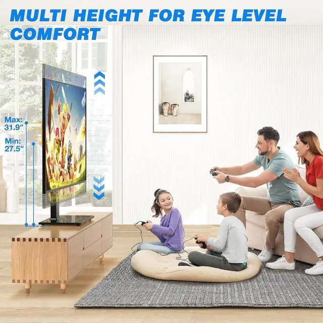 Alt view image 3 of 7 - Rfiver Universal Swivel Table Top TV Stand for 37 to 65, 70 75 inch TVs, Height Adjustable Table Top TV Stand Mount with Tilt, Heavy Duty TV Replacement Stand with Tempered Glass Base Up to 110lbs