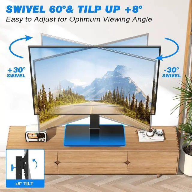 Alt view image 4 of 7 - Rfiver Universal Swivel Table Top TV Stand for 37 to 65, 70 75 inch TVs, Height Adjustable Table Top TV Stand Mount with Tilt, Heavy Duty TV Replacement Stand with Tempered Glass Base Up to 110lbs