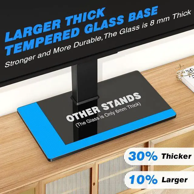 Alt view image 5 of 7 - Rfiver Universal Swivel Table Top TV Stand for 37 to 65, 70 75 inch TVs, Height Adjustable Table Top TV Stand Mount with Tilt, Heavy Duty TV Replacement Stand with Tempered Glass Base Up to 110lbs
