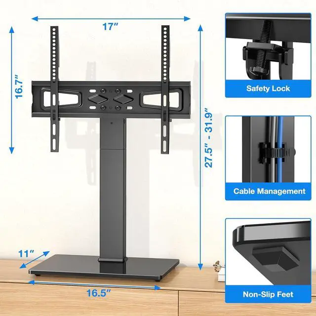 Alt view image 6 of 7 - Rfiver Universal Swivel Table Top TV Stand for 37 to 65, 70 75 inch TVs, Height Adjustable Table Top TV Stand Mount with Tilt, Heavy Duty TV Replacement Stand with Tempered Glass Base Up to 110lbs