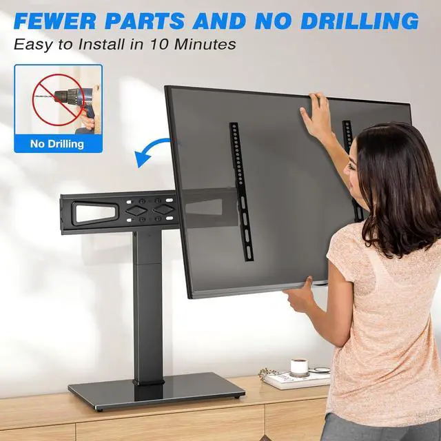 Alt view image 7 of 7 - Rfiver Universal Swivel Table Top TV Stand for 37 to 65, 70 75 inch TVs, Height Adjustable Table Top TV Stand Mount with Tilt, Heavy Duty TV Replacement Stand with Tempered Glass Base Up to 110lbs