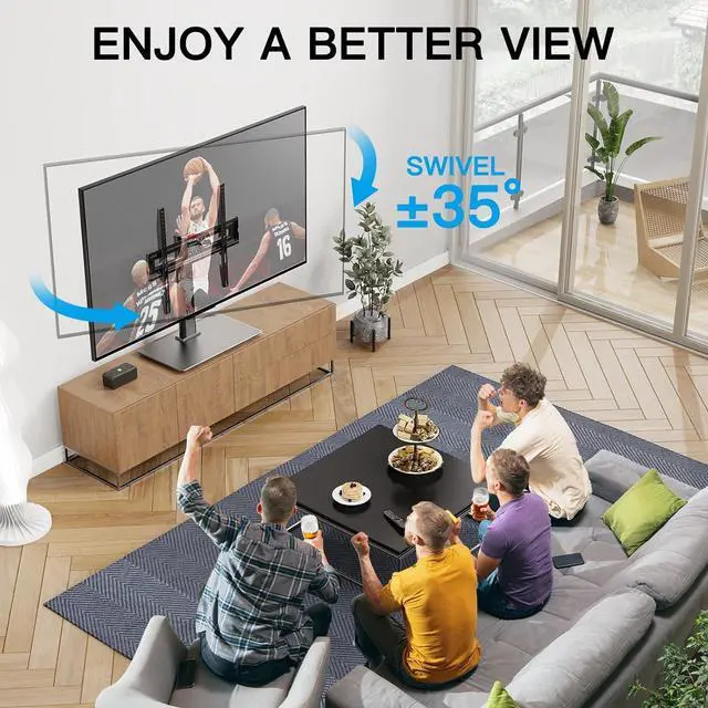 Alt view image 2 of 7 - PERLESMITH Universal Swivel TV Stand-Table Top TV Stand for 32-65 inch TV-Height Adjustable TV Base with Heavy-Duty Tempered Glass Base, VESA 400x400mm up to 88lbs, PSTVS17