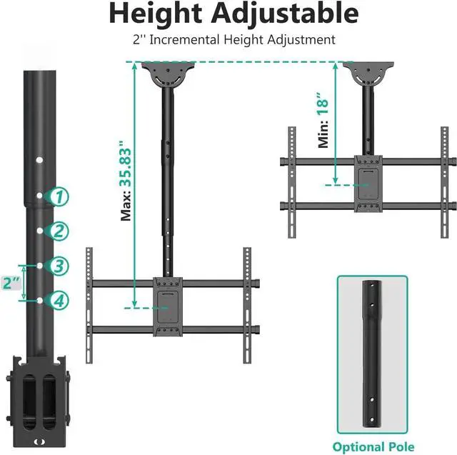 Alt view image 4 of 7 - Ceiling TV Mount for Most 37 to 80 inch Flat Screen Display Hanging TV Mount Bracket with Swivel Tilt Fits LED LCD OLED 4K TVs up to 110lbs Max Mounting Holes 600x400mm (CM3770) Black