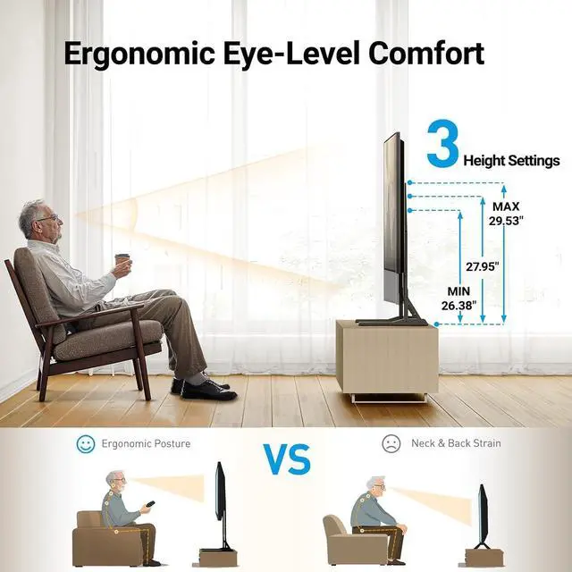 Alt view image 3 of 7 - Universal TV Stand Mount for 22-70 Inch TVs Height Adjustable Table Top TV Stand Great Load-Bearing Replacement TV Legs with Tempered Glass Holds up to 110lbs Max VESA 800 x 600mm