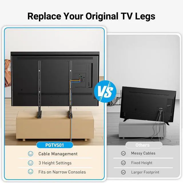 Alt view image 6 of 7 - Universal TV Stand Mount for 22-70 Inch TVs Height Adjustable Table Top TV Stand Great Load-Bearing Replacement TV Legs with Tempered Glass Holds up to 110lbs Max VESA 800 x 600mm