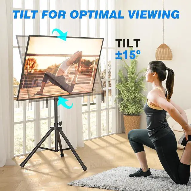 Alt view image 4 of 7 - Portable TV Tripod Stand Tilt Mount for 32-70 inch LED LCD OLED Flat Screen TVs/Monitors, Height Adjustable Foldable Mount Stand, Black Floor Display Stand with Max VESA 600x400mm