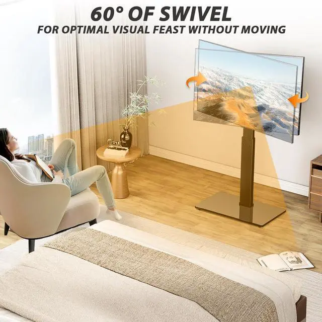 Alt view image 4 of 7 - TAVR Universal Floor TV Stand Base for 32-74 Inch TVs up to 110 Lbs with Swivel Height Adjustable Mount, Black Tempered Glass Base for Media Storage and Space Saving