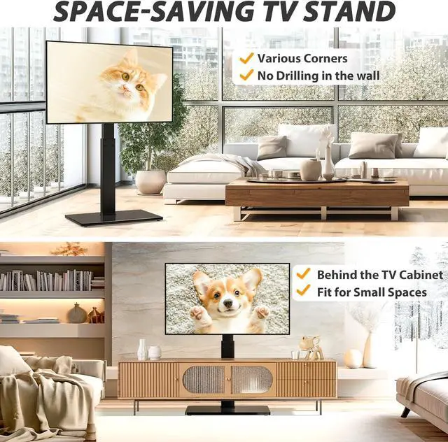 Alt view image 5 of 7 - TAVR Universal Floor TV Stand Base for 32-74 Inch TVs up to 110 Lbs with Swivel Height Adjustable Mount, Black Tempered Glass Base for Media Storage and Space Saving