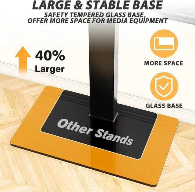 Alt view image 7 of 7 - TAVR Universal Floor TV Stand Base for 32-74 Inch TVs up to 110 Lbs with Swivel Height Adjustable Mount, Black Tempered Glass Base for Media Storage and Space Saving