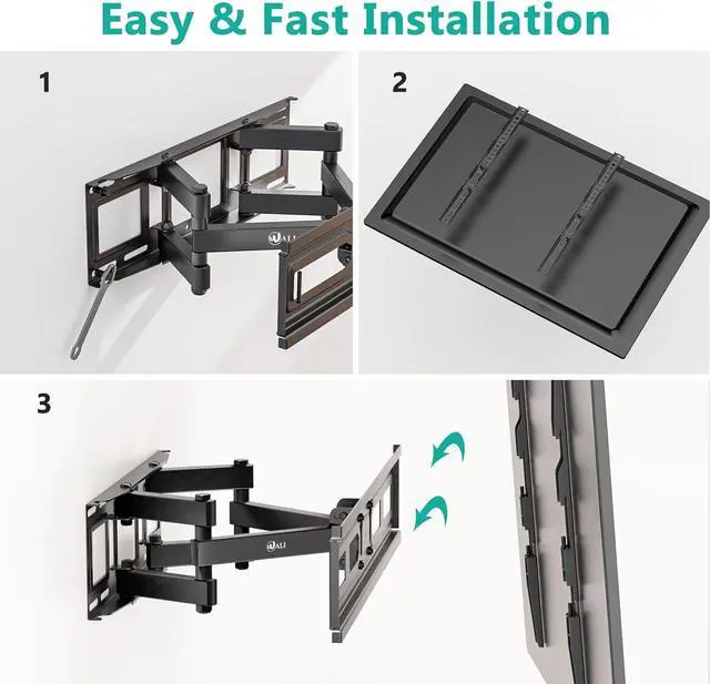 Alt view image 6 of 6 - WALI TV Wall Mount for Most 32-80 inch Flat Curved TV, Full Motion Articulating Arm Bracket for LED, LCD, OLED Screen TVs up to 88lbs, Mounting Holes 400x400mm (FTM-3), Black