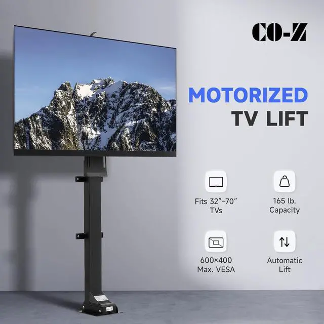Alt view image 2 of 7 - CO-Z Motorized TV Lift for 32" to 70" TVs up to 600x400 VESA, Height Adjustable TV Stand and Wall Mount with Remote Control and Memory Setting, Automatic Lift for Home Office