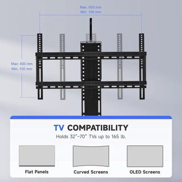 Alt view image 3 of 7 - CO-Z Motorized TV Lift for 32" to 70" TVs up to 600x400 VESA, Height Adjustable TV Stand and Wall Mount with Remote Control and Memory Setting, Automatic Lift for Home Office