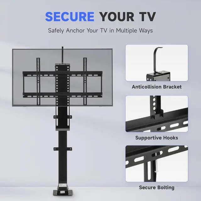 Alt view image 4 of 7 - CO-Z Motorized TV Lift for 32" to 70" TVs up to 600x400 VESA, Height Adjustable TV Stand and Wall Mount with Remote Control and Memory Setting, Automatic Lift for Home Office
