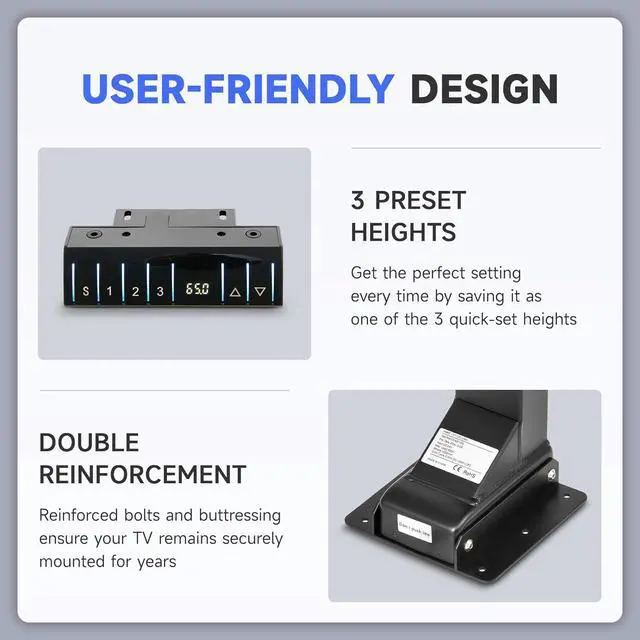 Alt view image 5 of 7 - CO-Z Motorized TV Lift for 32" to 70" TVs up to 600x400 VESA, Height Adjustable TV Stand and Wall Mount with Remote Control and Memory Setting, Automatic Lift for Home Office