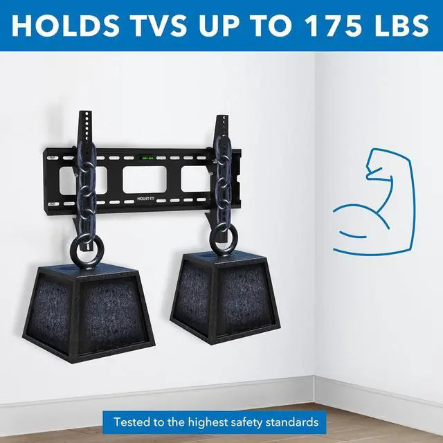 Alt view image 4 of 7 - Mount-It Low-Profile Tilting TV Wall Mount Bracket for 32-60 inch LCD, LED, OLED, 4K or Plasma Flat Screen TVs - 175 lbs Capacity, 1.5 Inch Profile, Max VESA 600x400 (MI-318B), Black, 60