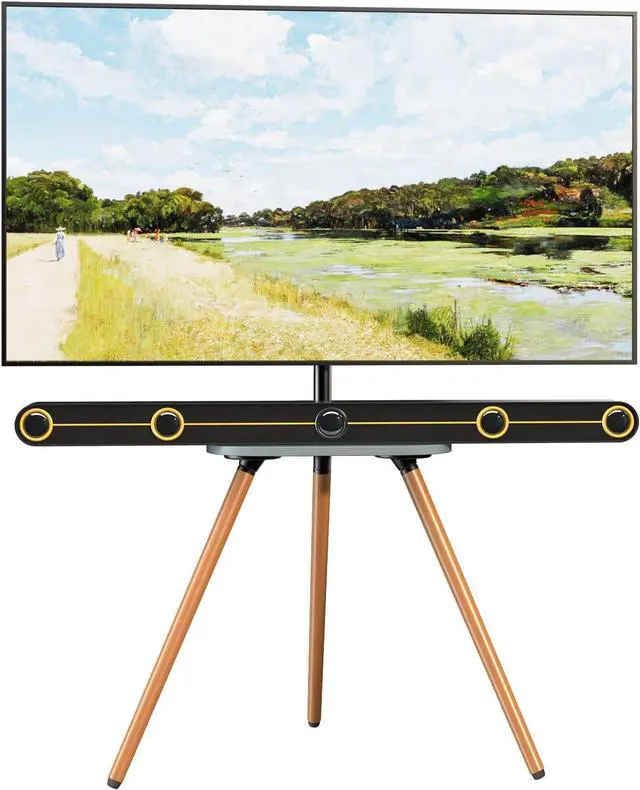 Main image of PUTORSEN Easel TV-Stand for 43-65-Inch Screens - Portable Swivel Tripod TV Stand with Wooden Tray, Height Adjustable TV Floor Stand, Max Load 77 lbs, Max VESA 400x400 mm, Black