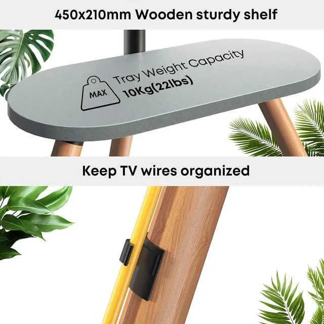 Alt view image 3 of 7 - PUTORSEN Easel TV-Stand for 43-65-Inch Screens - Portable Swivel Tripod TV Stand with Wooden Tray, Height Adjustable TV Floor Stand, Max Load 77 lbs, Max VESA 400x400 mm, Black