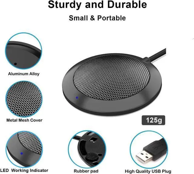 Alt view image 6 of 6 - Conference USB Microphone, Computer Desktop Mic with LED Indicator, Plug & Play Omnidirectional Condenser PC Laptop Mics for Online Meeting, Class, Skype, Recording, Zoom, (No Speakers Included)
