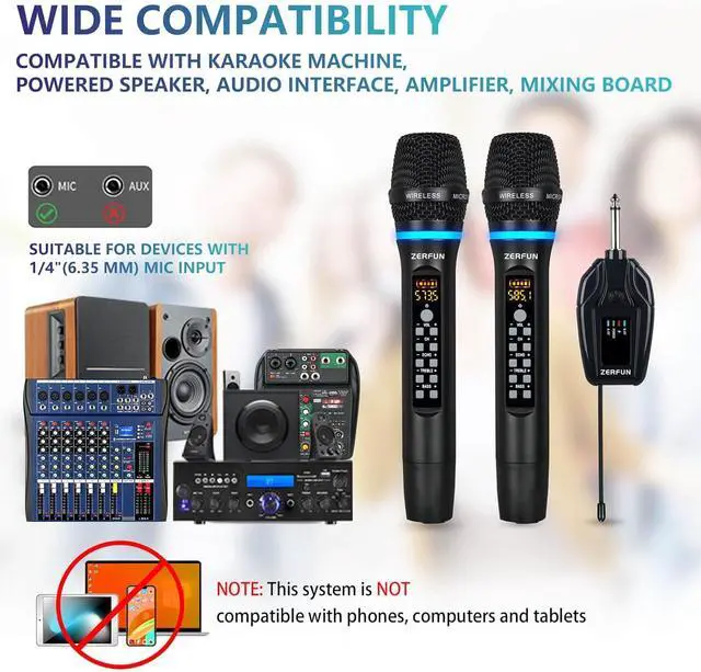 Alt view image 2 of 7 - Dual Wireless Microphones Rechargeable, UHF Metal Wireless Mic System Cordless Microphone Professional with Echo Treble BASS VOL Channel Control for Karaoke Singing Church Events