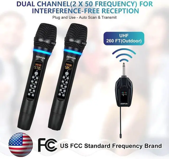 Alt view image 5 of 7 - Dual Wireless Microphones Rechargeable, UHF Metal Wireless Mic System Cordless Microphone Professional with Echo Treble BASS VOL Channel Control for Karaoke Singing Church Events