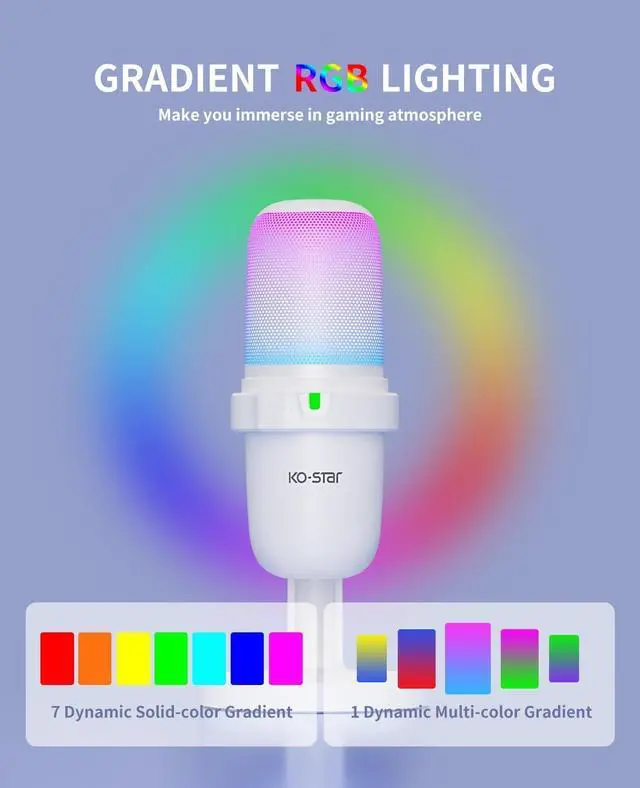 Alt view image 2 of 6 - USB Microphone for PC,White Mini Mic for PS4/ PS5/ Mac,Computer Gaming Condenser with Quick Mute,RGB Streaming,Filter,Shock Mount,Recording Microphones for YouTube Titok