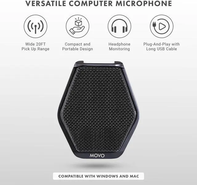Alt view image 2 of 7 - Movo MC1000 Conference USB Microphone for Computer Desktop and Laptop with 180° / 20' Long Pick up Range Compatible with Windows and Mac for Dictation, Recording, YouTube, Conference Call, Skype