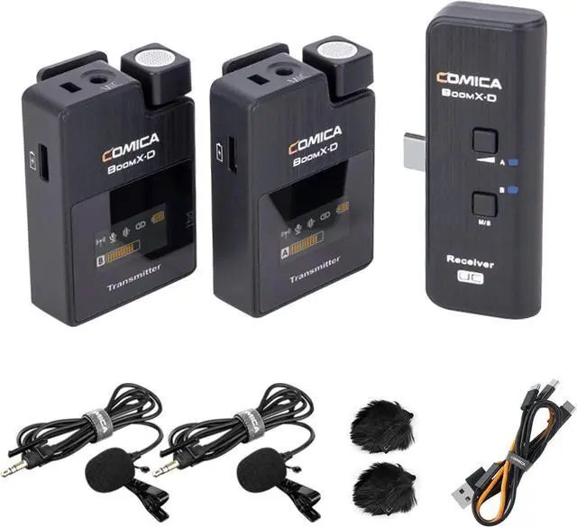 Main image of COMICA BoomX-DUC2 2.4G Wireless Microphone for iPhone 15/16 Pro/Pro Max, Dual Lavalier Lapel Microphone with 2 Transmitter, Lav Mic for USB Type C Phone Podcasting YouTube Recording Facebook Live