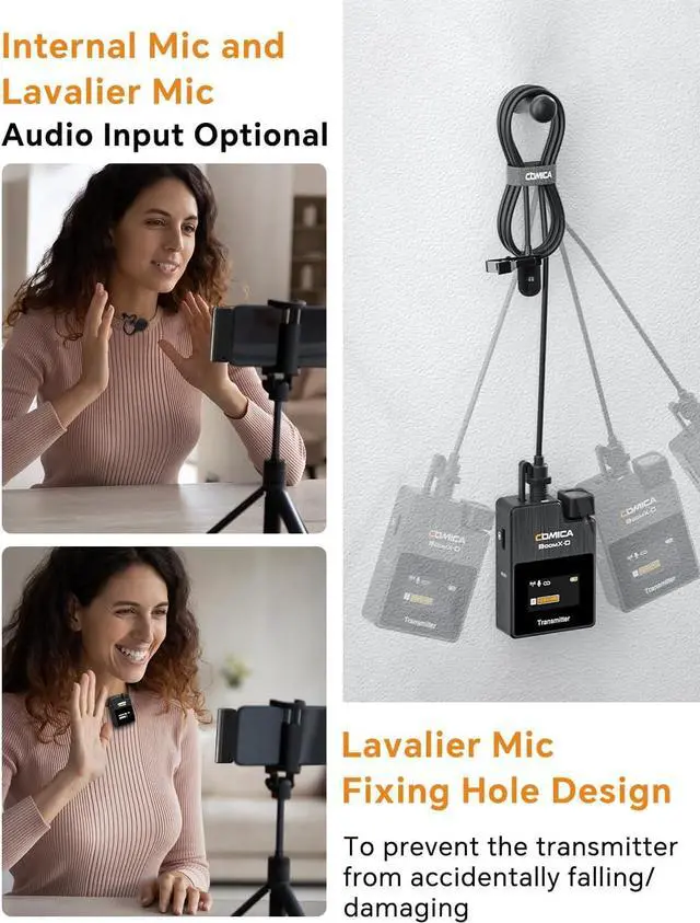 Alt view image 2 of 7 - COMICA BoomX-DUC2 2.4G Wireless Microphone for iPhone 15/16 Pro/Pro Max, Dual Lavalier Lapel Microphone with 2 Transmitter, Lav Mic for USB Type C Phone Podcasting YouTube Recording Facebook Live