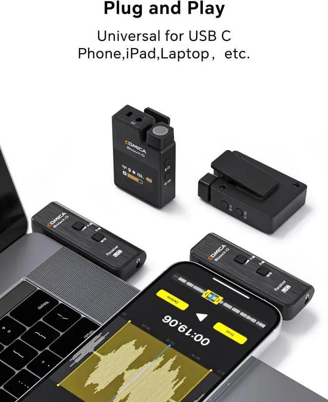 Alt view image 5 of 7 - COMICA BoomX-DUC2 2.4G Wireless Microphone for iPhone 15/16 Pro/Pro Max, Dual Lavalier Lapel Microphone with 2 Transmitter, Lav Mic for USB Type C Phone Podcasting YouTube Recording Facebook Live