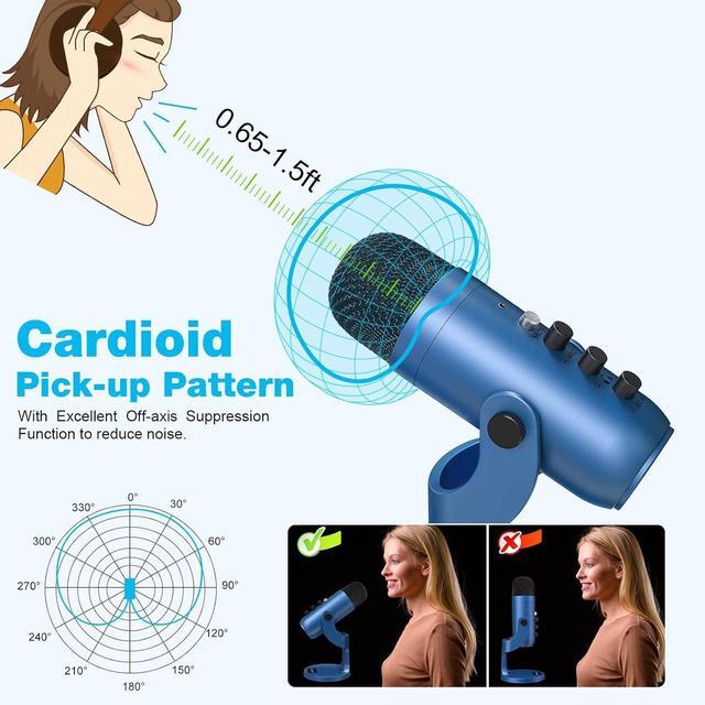 Alt view image 7 of 7 - ZealSound USB Microphone,Condenser Gaming Mic for Phone/Laptop/PC/PS4/5/Computer,Microphone with Gain Knob,LED Mute,Monitor Volume Adjustment,Stand Base for Streaming, Podcast, Studio Recording (Blue)