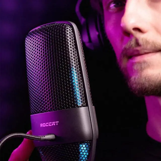 Alt view image 4 of 7 - ROCCAT Torch USB Microphone, Studio-Grade Audio, PC Computer Gaming Wired Mic, RGB AIMO Lighting with Indicator, For Streaming, Recording, Podcasting, Quick Mute, Boom Arm Compatible, Black
