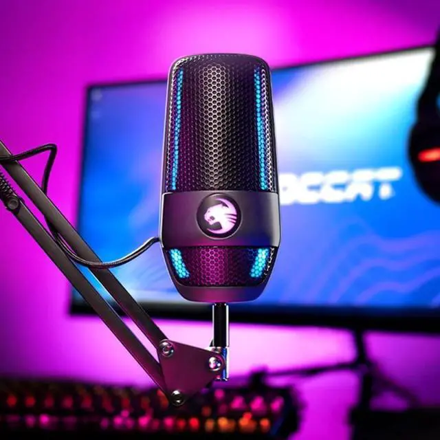 Alt view image 5 of 7 - ROCCAT Torch USB Microphone, Studio-Grade Audio, PC Computer Gaming Wired Mic, RGB AIMO Lighting with Indicator, For Streaming, Recording, Podcasting, Quick Mute, Boom Arm Compatible, Black