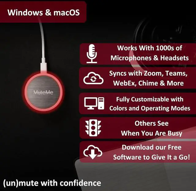 Alt view image 7 of 7 - MuteMe - Illuminated Capacitive Touch Mute Button for Zoom, Teams, Google Meet & More (As Seen on Shark Tank)! Free Windows / Mac Software Required To Use MuteMe.