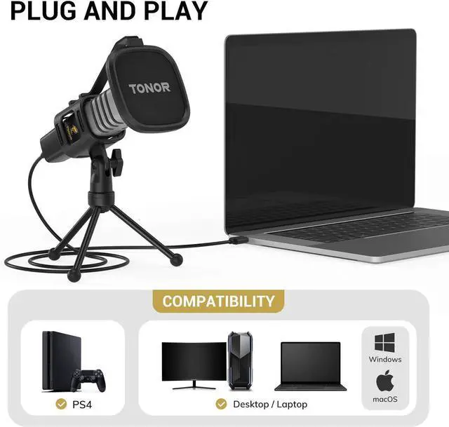 Alt view image 2 of 7 - TONOR USB Microphone for PC, Cardioid Condenser Computer Mic with Tripod Stand, Pop Filter, Shock Mount for Gaming, Streaming, Podcasting, YouTube
