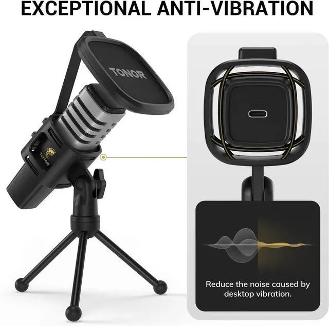 Alt view image 4 of 7 - TONOR USB Microphone for PC, Cardioid Condenser Computer Mic with Tripod Stand, Pop Filter, Shock Mount for Gaming, Streaming, Podcasting, YouTube