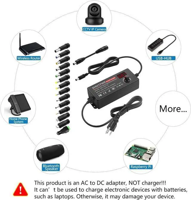 Alt view image 6 of 7 - 3V ~ 24V 3A 72W Power Supply Adjustable DC 3V 5V 6V 9V 12V 15V 16V 18V 19V 20V 24V Variable Universal AC/DC Adapter 100V-240V AC to DC Converter with 14 Tips 5.5x2.5mm 4.0x1.7mm 3.5x1.35mm
