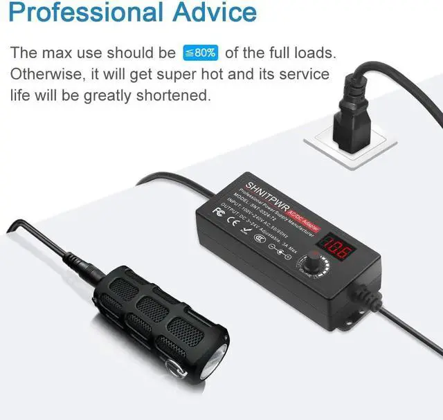 Alt view image 7 of 7 - 3V ~ 24V 3A 72W Power Supply Adjustable DC 3V 5V 6V 9V 12V 15V 16V 18V 19V 20V 24V Variable Universal AC/DC Adapter 100V-240V AC to DC Converter with 14 Tips 5.5x2.5mm 4.0x1.7mm 3.5x1.35mm
