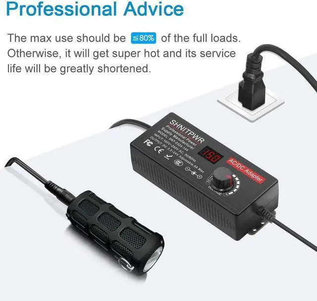 Alt view image 7 of 7 - Universal Power Supply DC 24V 12V 5V 6V 9V 14V 19V Adjustable AC/DC Adapter 100V~240V AC to DC Variable Power Converter Multi-Voltage 3.5V ~ 24V 6A 144W Power Adapter 14 Tips LCD Display