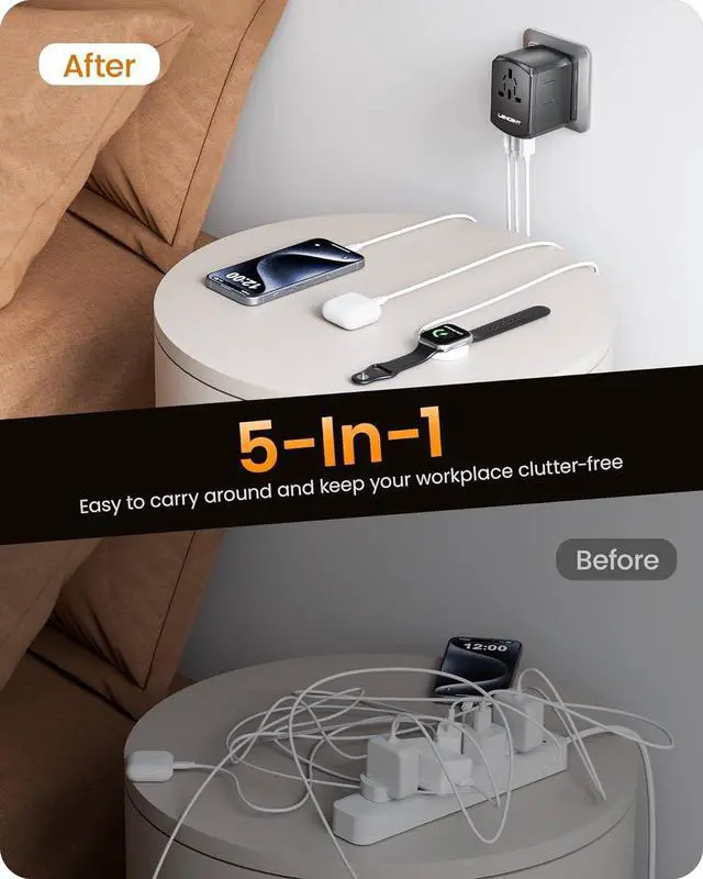 Alt view image 5 of 7 - LENCENT Universal Travel Power Adapter, International AC Plug Adaptor with 2 USB C 2 USB A Ports Wall Charger Worldwide Travel Essentials for US to EU UK Ireland Australia (Type C/G/A/I) Black