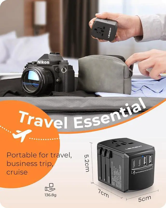 Alt view image 6 of 7 - LENCENT Universal Travel Power Adapter, International AC Plug Adaptor with 2 USB C 2 USB A Ports Wall Charger Worldwide Travel Essentials for US to EU UK Ireland Australia (Type C/G/A/I) Black