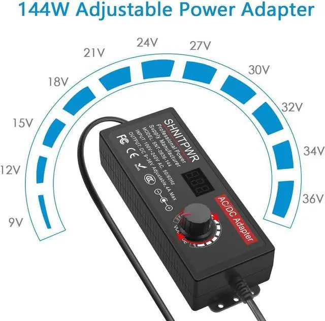 Alt view image 2 of 7 - 144W Universal Power Supply Adjustable DC 36V 30V 24V 20V 19V 14V 12V 9V AC/DC Adapter 100V~240V AC to DC Variable Power Converter 9V ~ 36V 4A 144W Power Adapter with 14 Tips 5.5x2.5mm