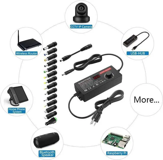 Alt view image 6 of 7 - 144W Universal Power Supply Adjustable DC 36V 30V 24V 20V 19V 14V 12V 9V AC/DC Adapter 100V~240V AC to DC Variable Power Converter 9V ~ 36V 4A 144W Power Adapter with 14 Tips 5.5x2.5mm