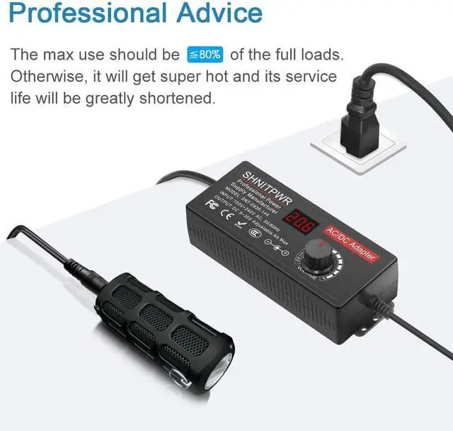 Alt view image 7 of 7 - 144W Universal Power Supply Adjustable DC 36V 30V 24V 20V 19V 14V 12V 9V AC/DC Adapter 100V~240V AC to DC Variable Power Converter 9V ~ 36V 4A 144W Power Adapter with 14 Tips 5.5x2.5mm